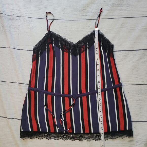Zara Size XS TRF Cami Blue Red Striped Camisole Lightweight Satin Lace Trim - Picture 4 of 6